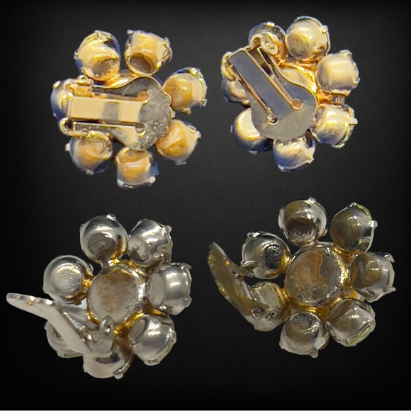 Vintage UV Reactive Yellow Moonglow Cabochon & Citrine Glass Clip On Earrings - Picture 5 of 7